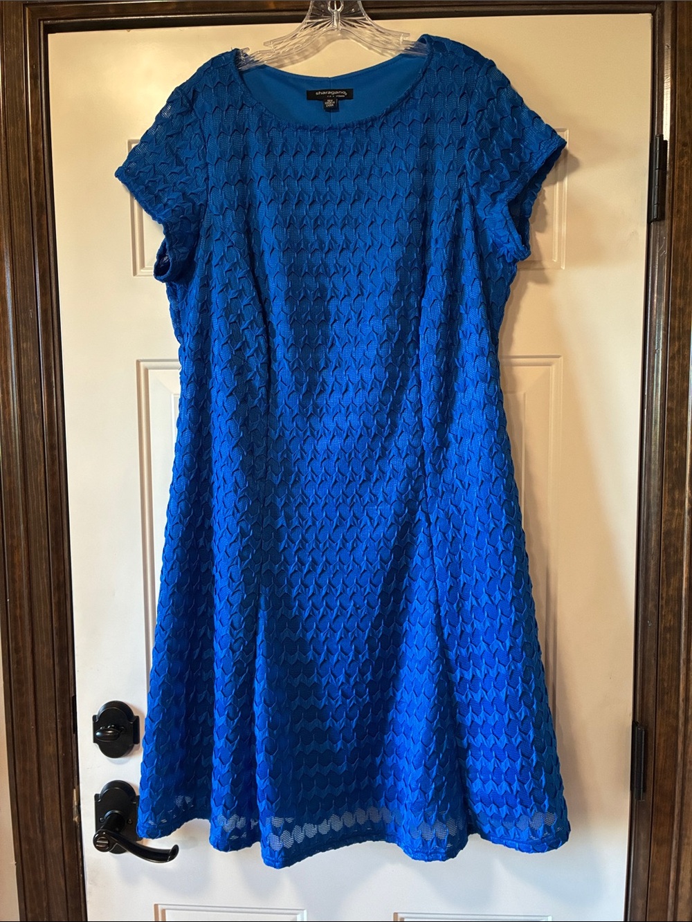 Size 16W/18W Sharagano Royal Blue Textured Fit & Flare Stretch Midi Dress
